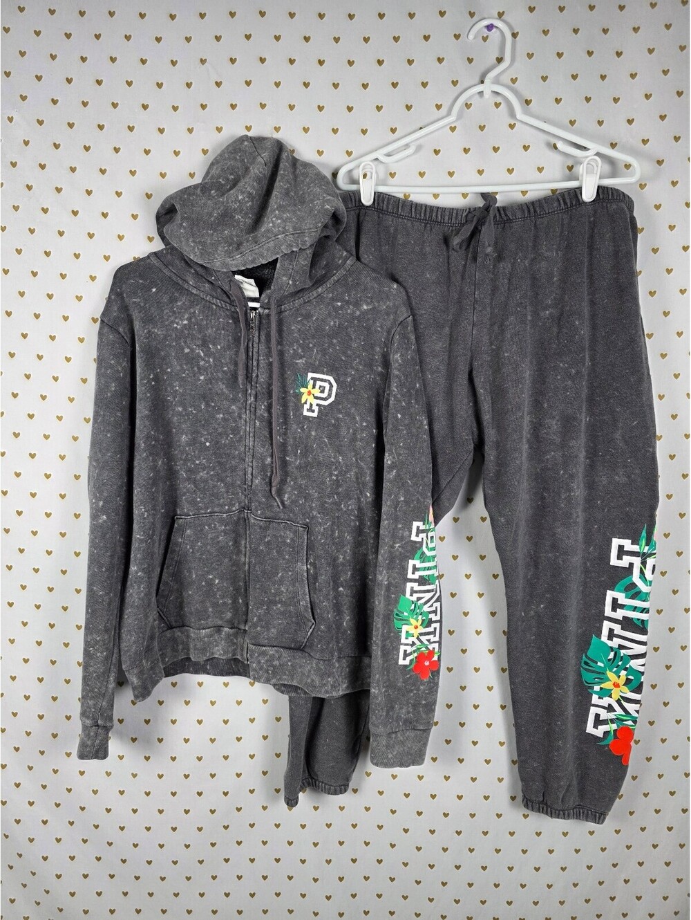 Victorias Secret Pink Vintage Hawaiian 2XL XXL Full Zip Hoodie Jacket Sweats SET